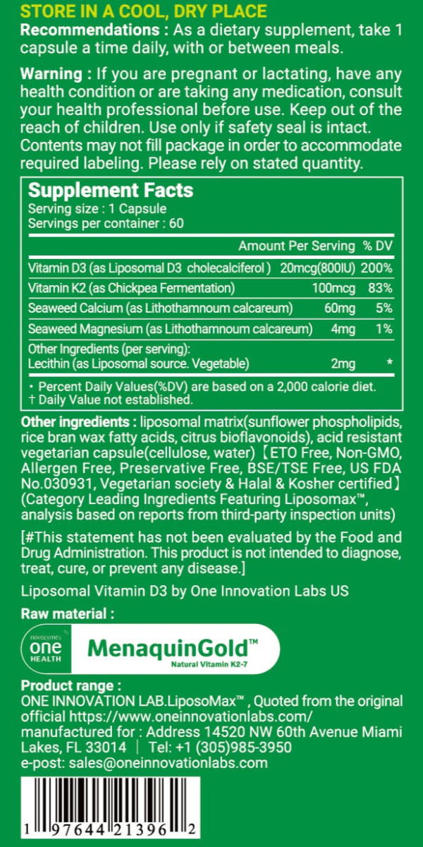 PURENESS LiNK liposomal Vitamin D3+K2